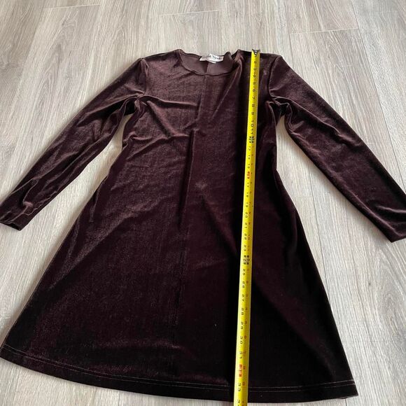 Chocolate Brown Velvet Mini Dress Women's 6P Holiday Minimalist Vintage 90's - Picture 4 of 6